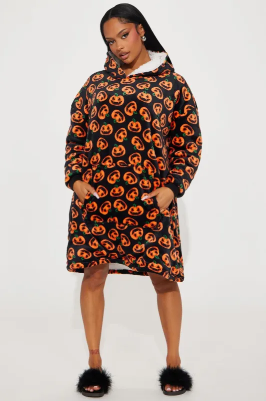 Pumpkin Patch Cuddles Plush PJ Hoodie - Black/Orange made by Fashion Nova