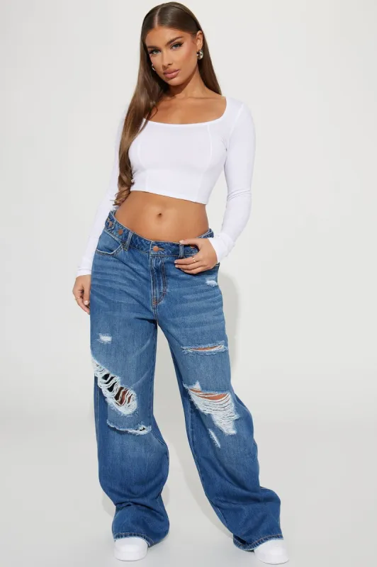 Rosaline Ripped Loose Straight Leg Jeans - Dark Wash sold by Fashion Nova