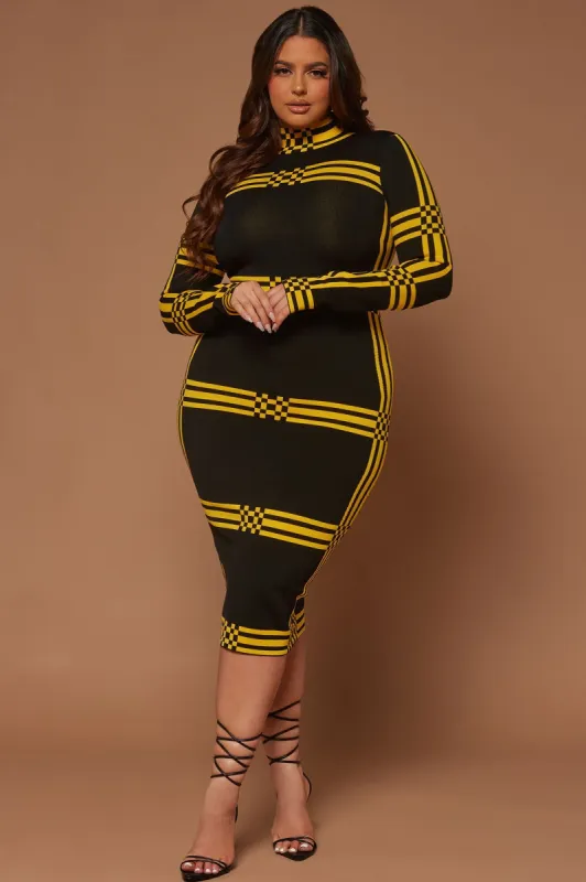 Abbie Knit Midi Dress - Black/Yellow sold by Fashion Nova