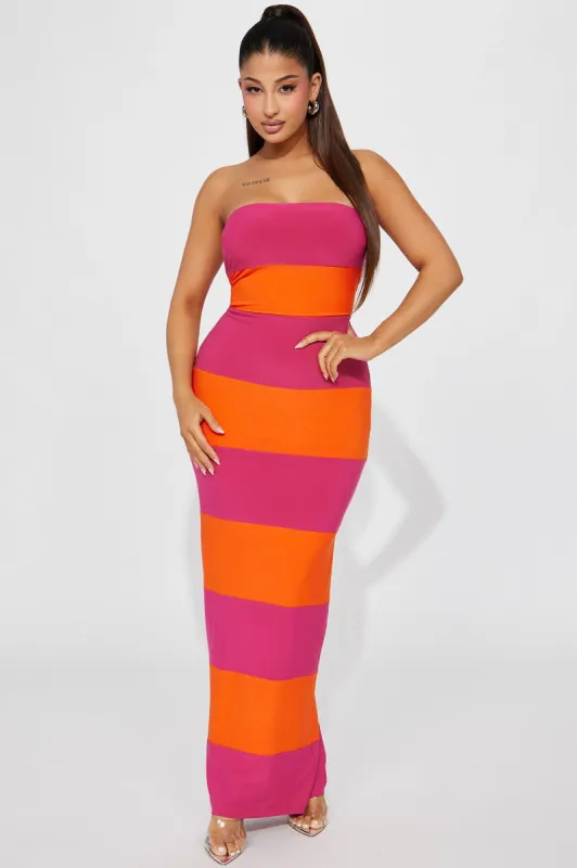 Piper Stiped Maxi Dress - Orange/combo sold by Fashion Nova