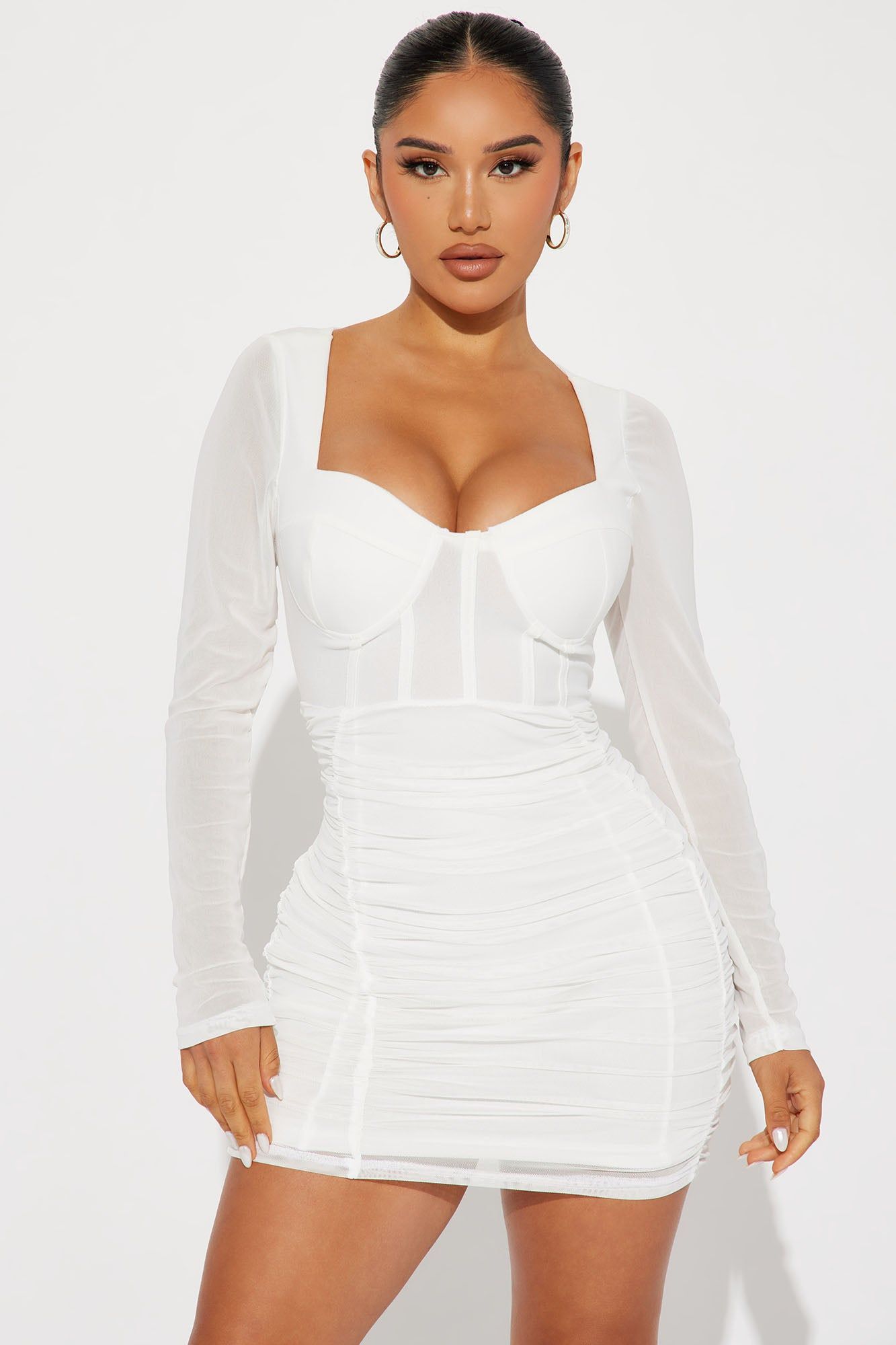 Jenni Mesh Mini Dress - White sold by Fashion Nova