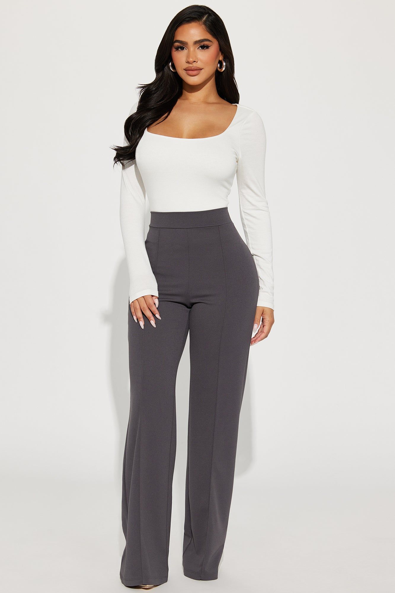 Petite Victoria High Waisted Dress Pants - Charcoal sold by Fashion Nova