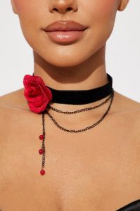 Rose Garden Choker Necklace - Black/Red sold by Fashion Nova