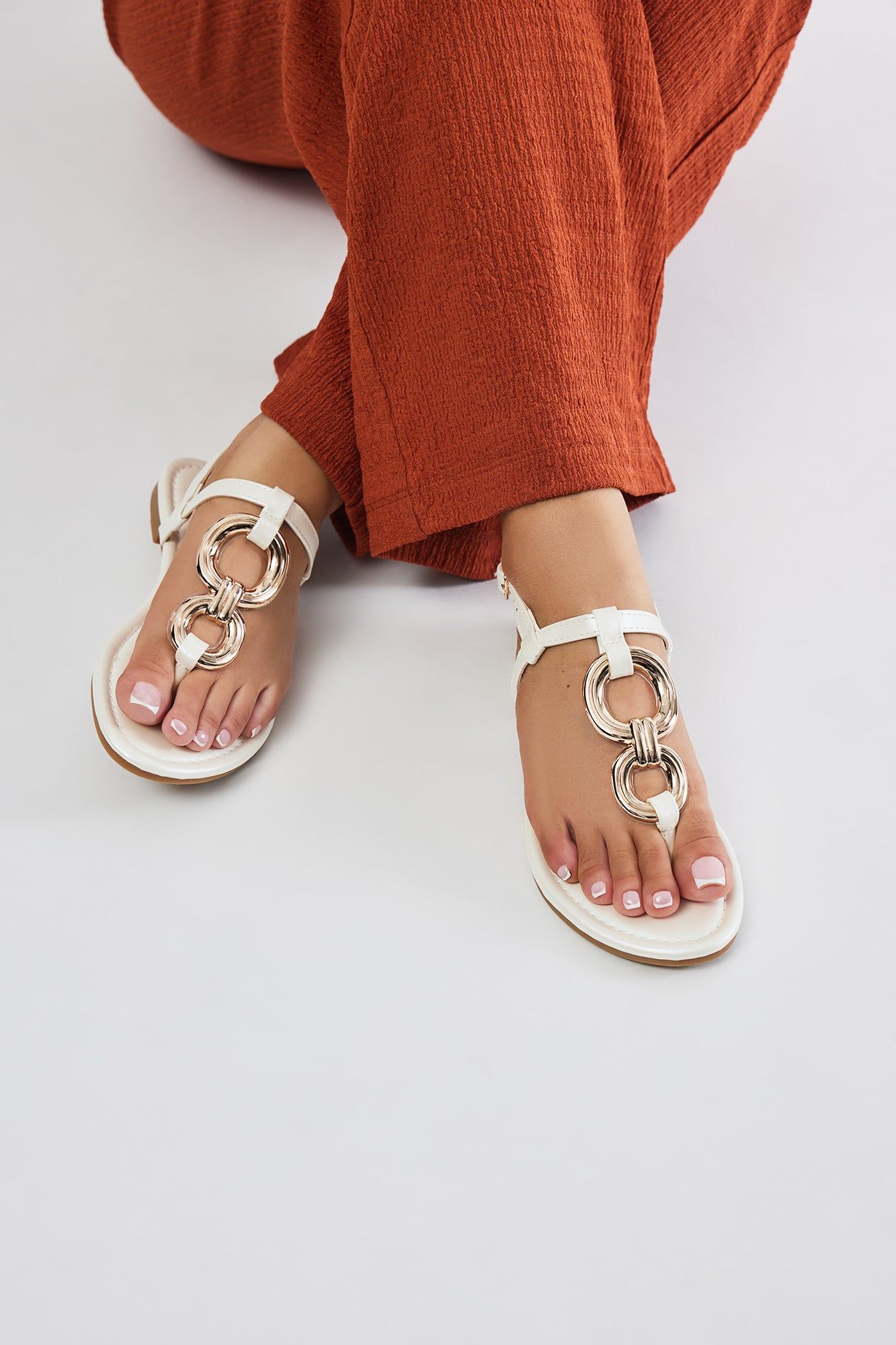 Gabriella Flat Sandals - White sold by Fashion Nova