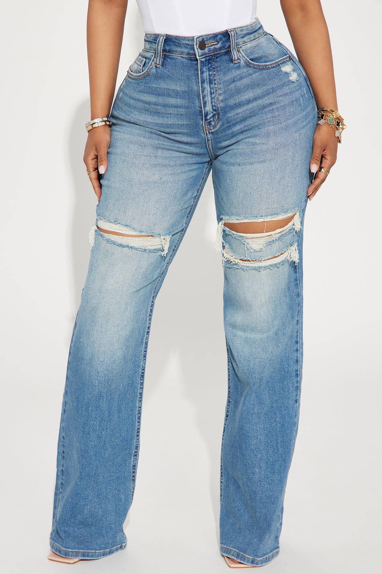 Remi Ripped Stretch Baggy Jeans - Medium Wash sold by Fashion Nova product image thumbnail 2