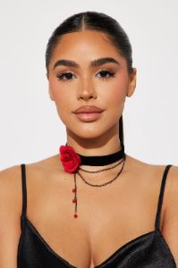 Rose Garden Choker Necklace - Black/Red sold by Fashion Nova