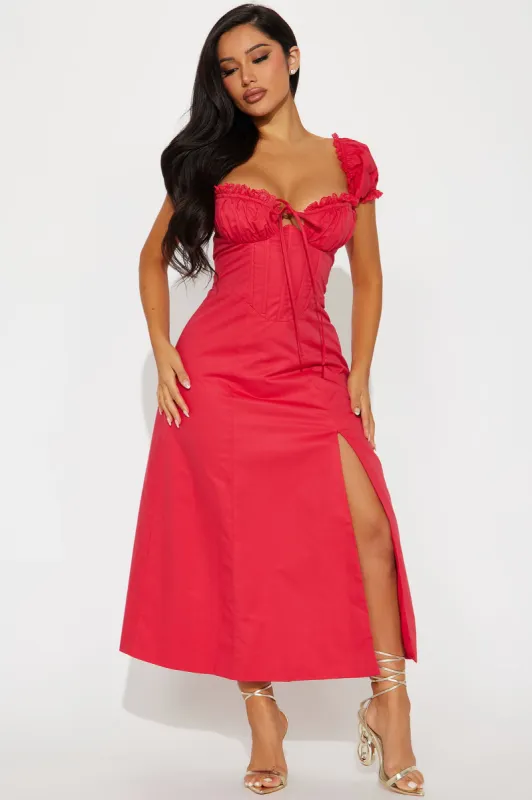 Eleanor Milkmaid Midi Dress - Red sold by Fashion Nova