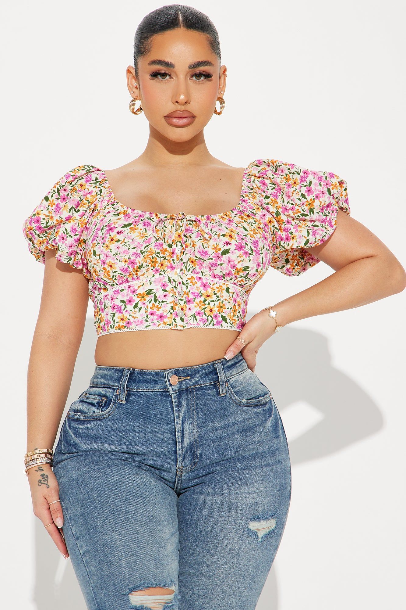 Marigold Blouse Top - Ivory/combo sold by Fashion Nova