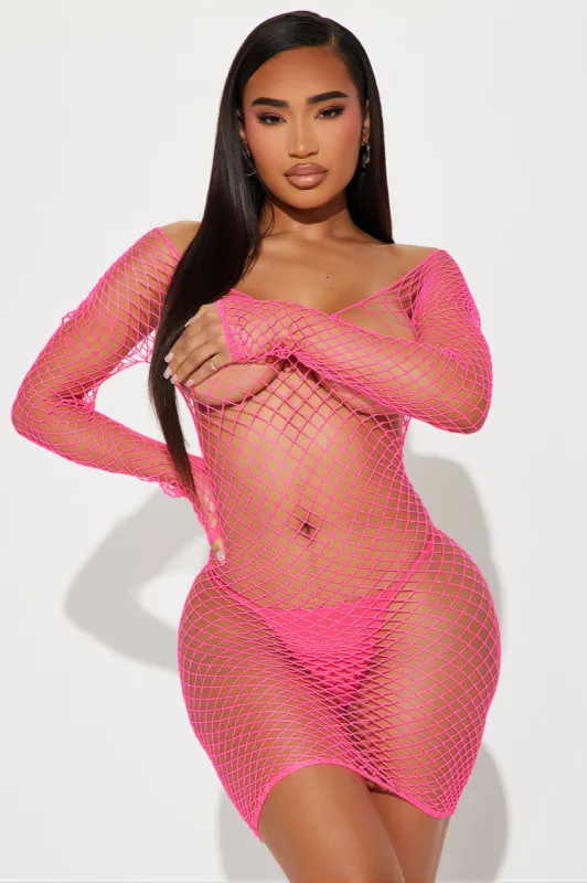 Can't Tame Me Fishnet Bodystocking Dress - Hot Pink sold by Fashion Nova