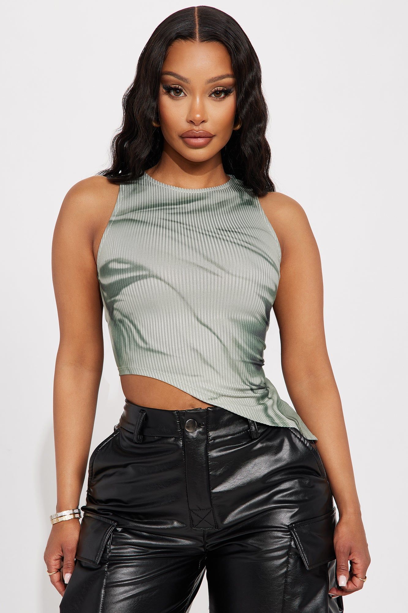Night We Met Ribbed Top - Olive/combo sold by Fashion Nova