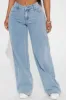 Taking A Bow Embroidered Baggy Jeans - Light Wash sold by Fashion Nova