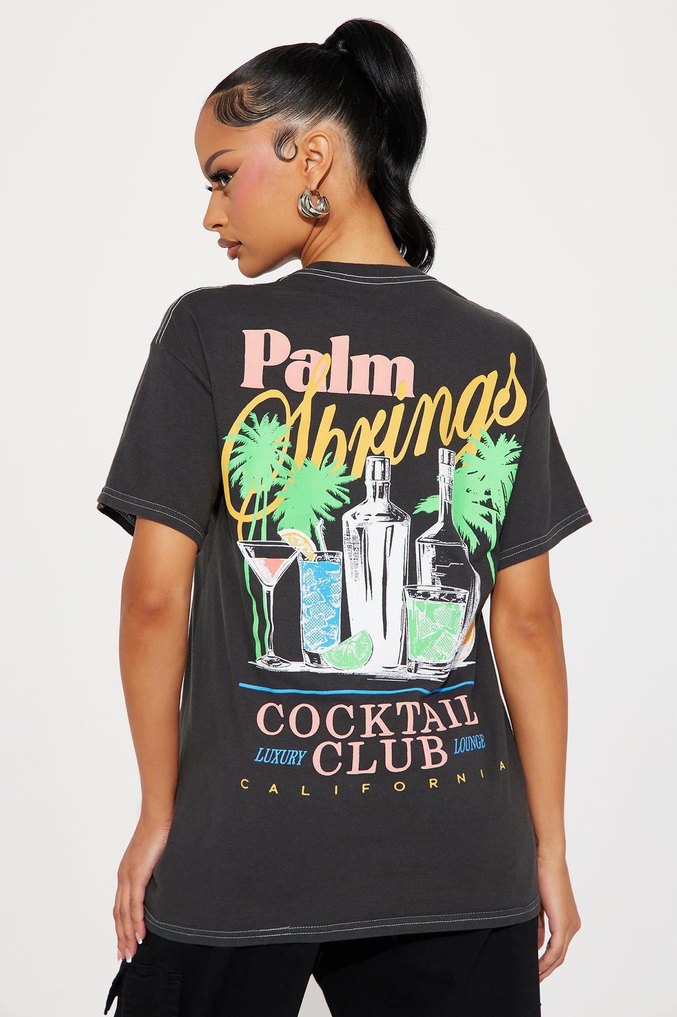 Palm Springs Cocktail Club Tee - Charcoal sold by Fashion Nova