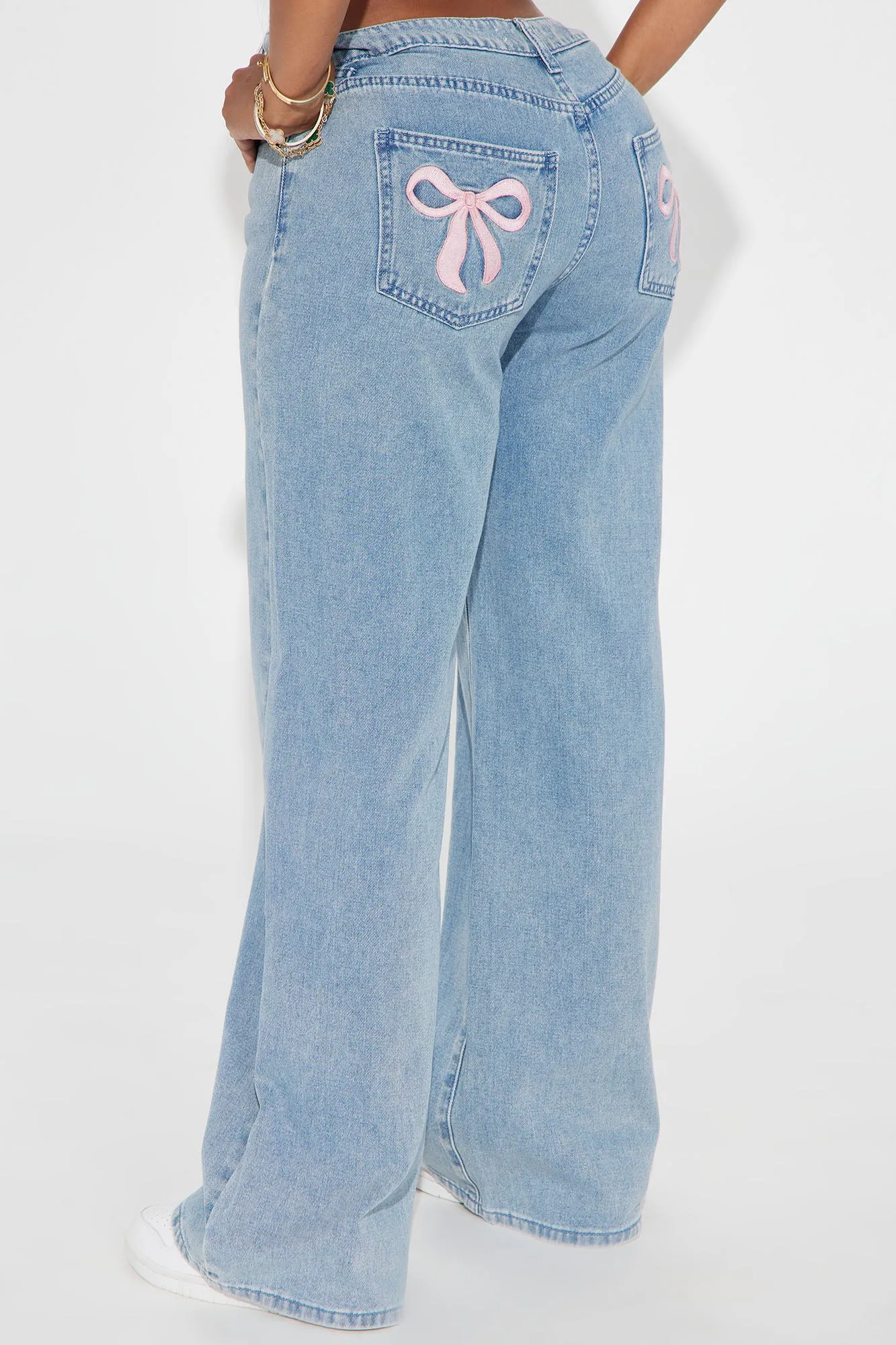 Taking A Bow Embroidered Baggy Jeans - Light Wash sold by Fashion Nova product image thumbnail 2
