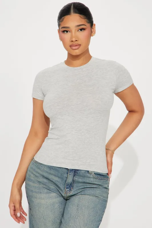 Camilla Classic Fit Crew Neck Tee - Heather Grey sold by Fashion Nova