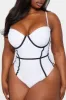 Classic Touch Underwire 1 Piece Swimsuit - White/Black sold by Fashion Nova