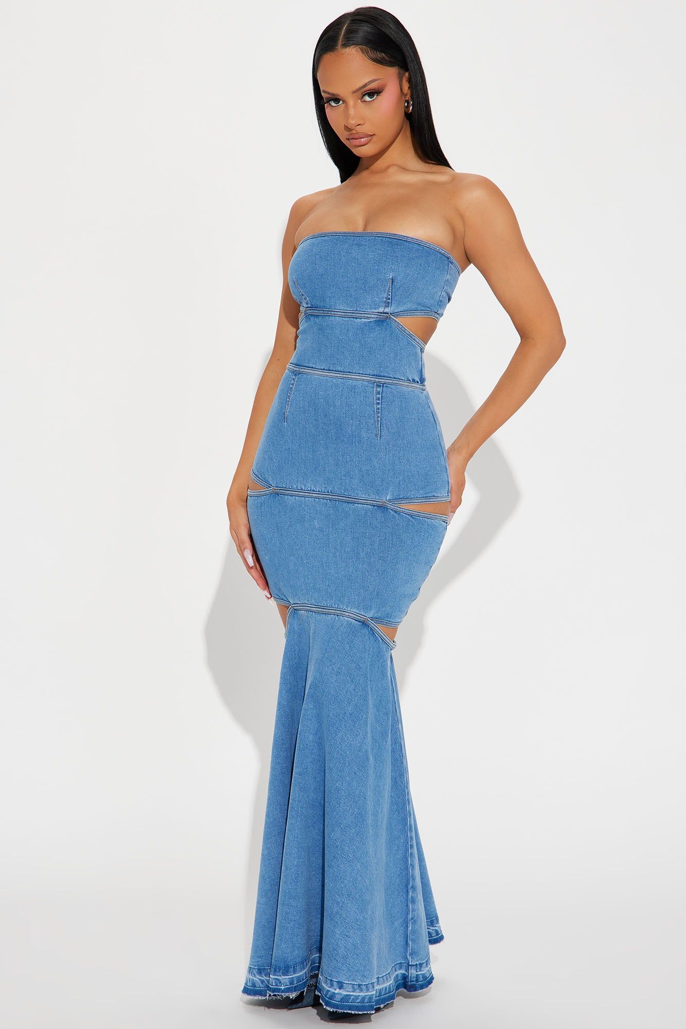 Raya Denim Maxi Dress - Denim sold by Fashion Nova