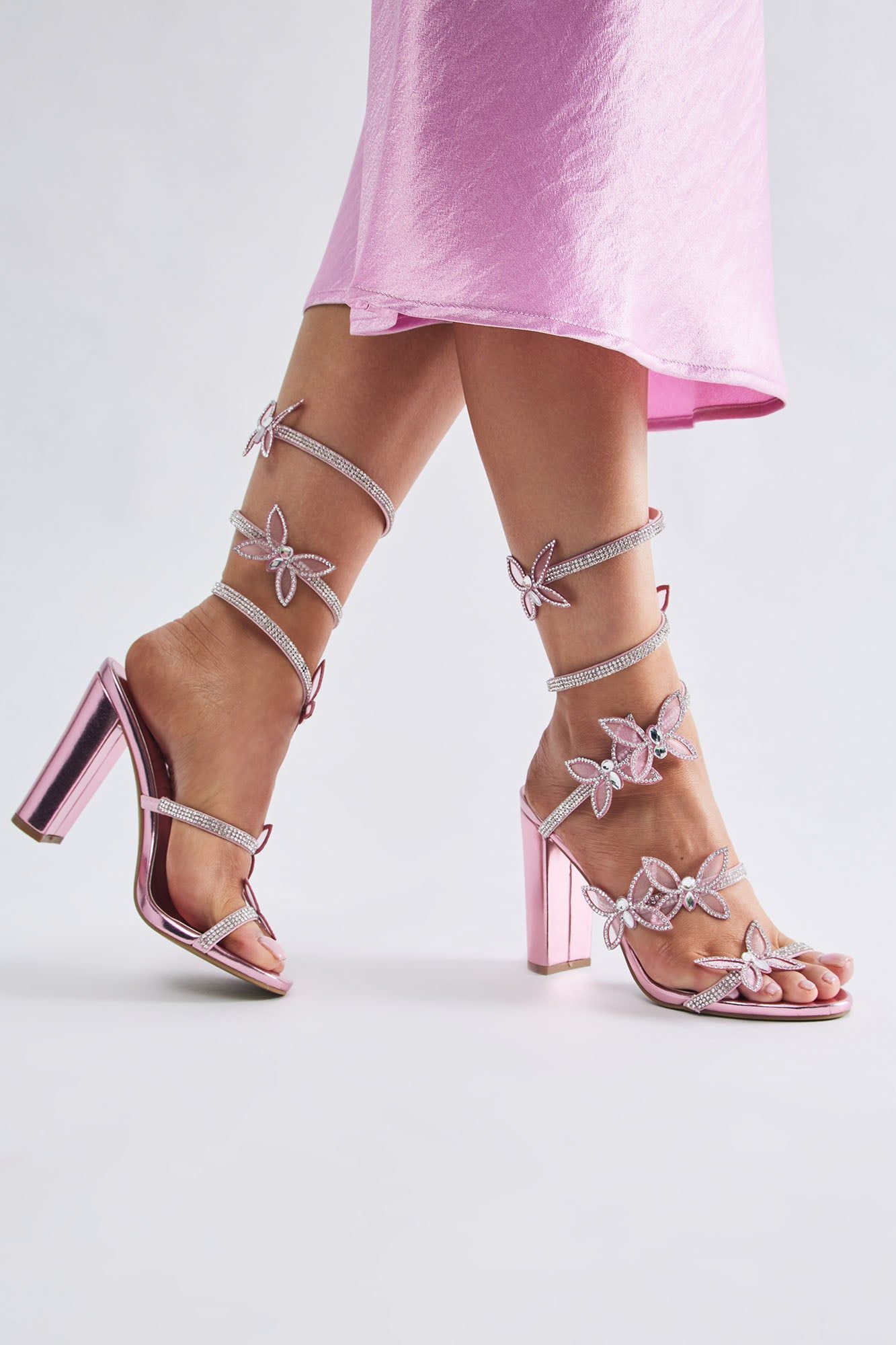 Never Blend In Butterfly Wrap Up Heeled Sandals - Pink sold by Fashion Nova product image thumbnail 5