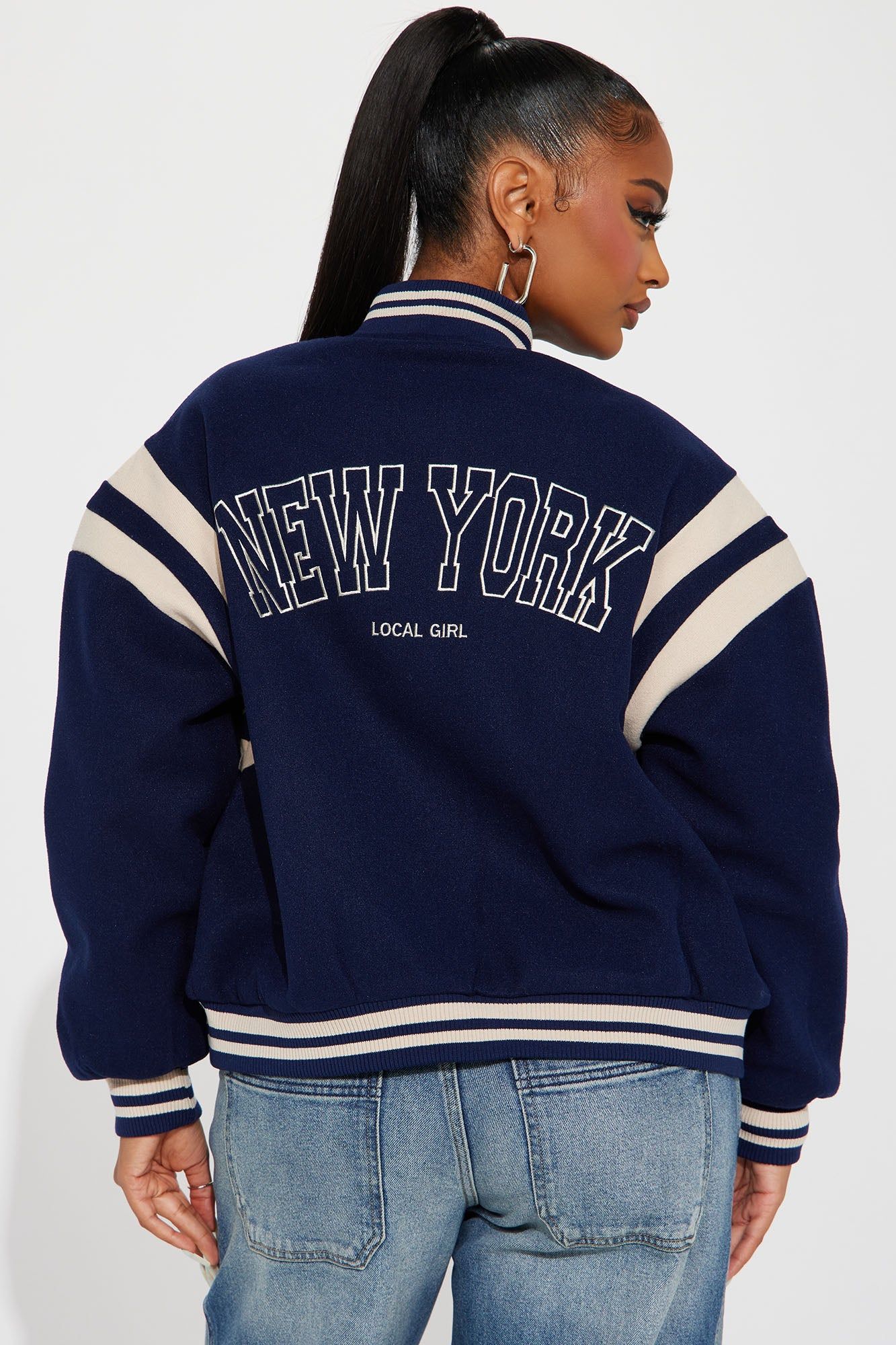 Manhattan Babe Varsity Jacket - Navy sold by Fashion Nova product image thumbnail 2