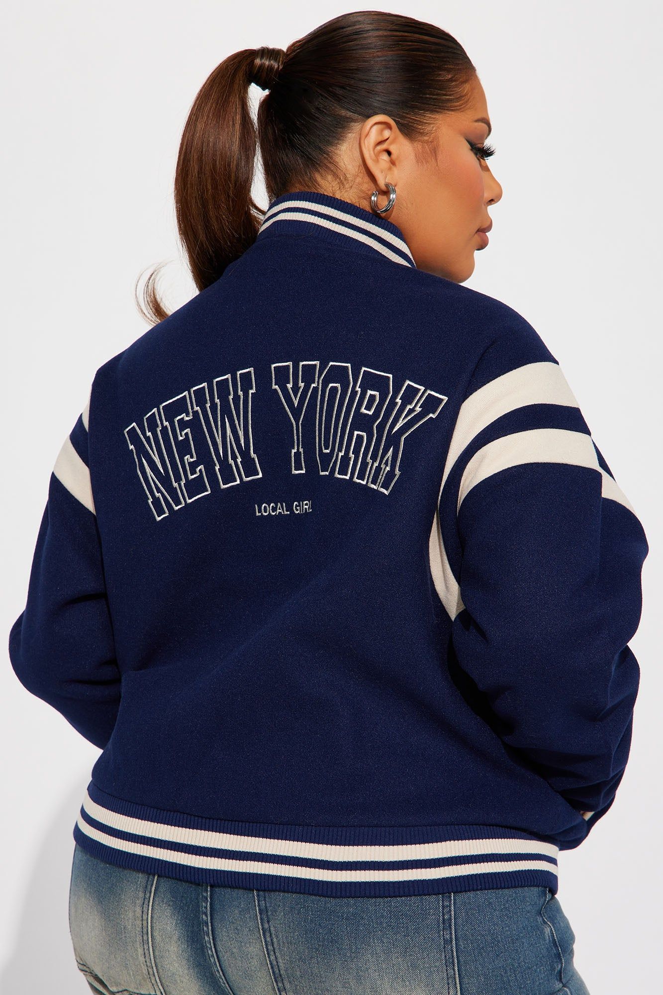 Manhattan Babe Varsity Jacket - Navy sold by Fashion Nova product image thumbnail 8