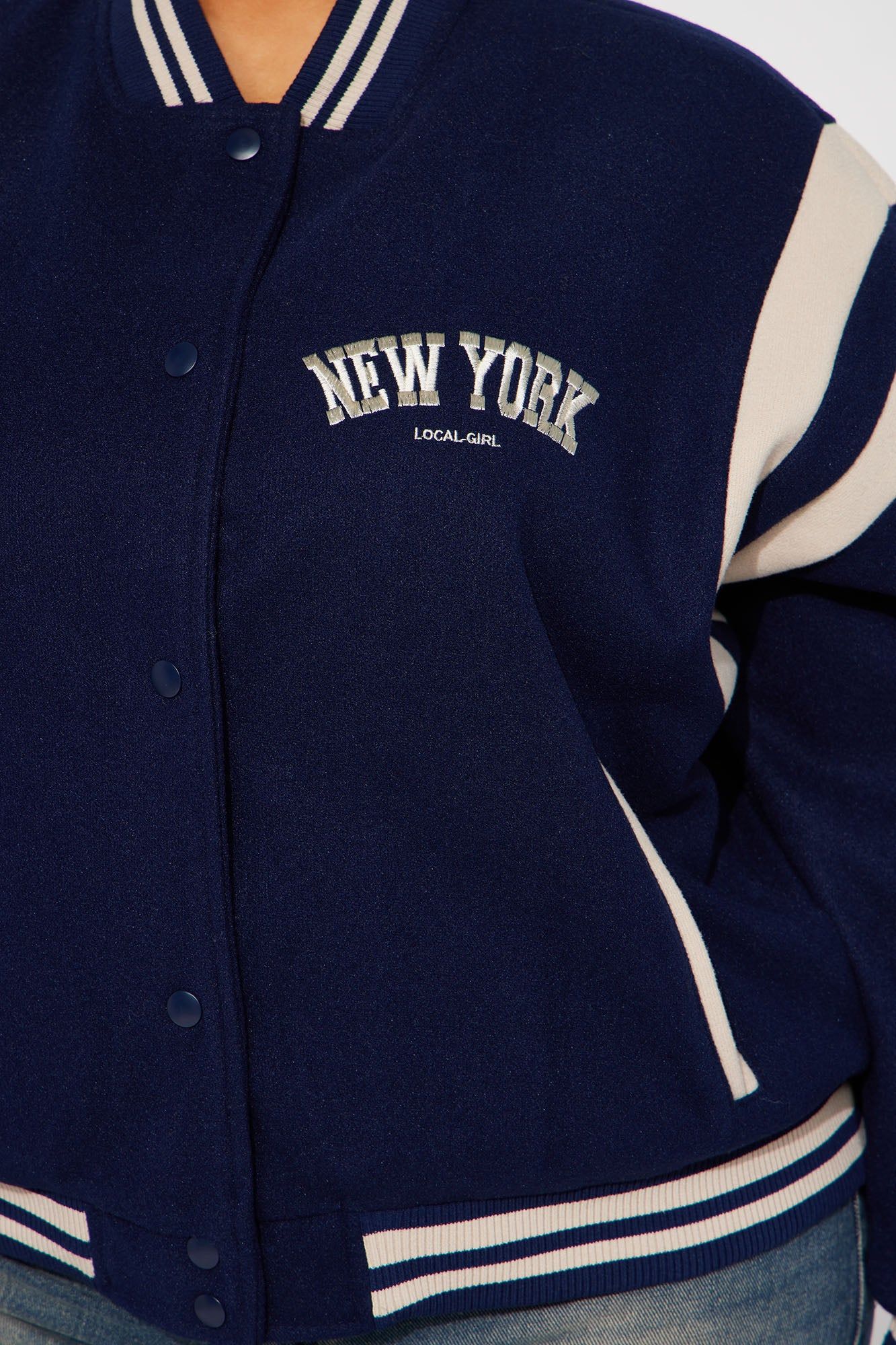 Manhattan Babe Varsity Jacket - Navy sold by Fashion Nova product image thumbnail 7