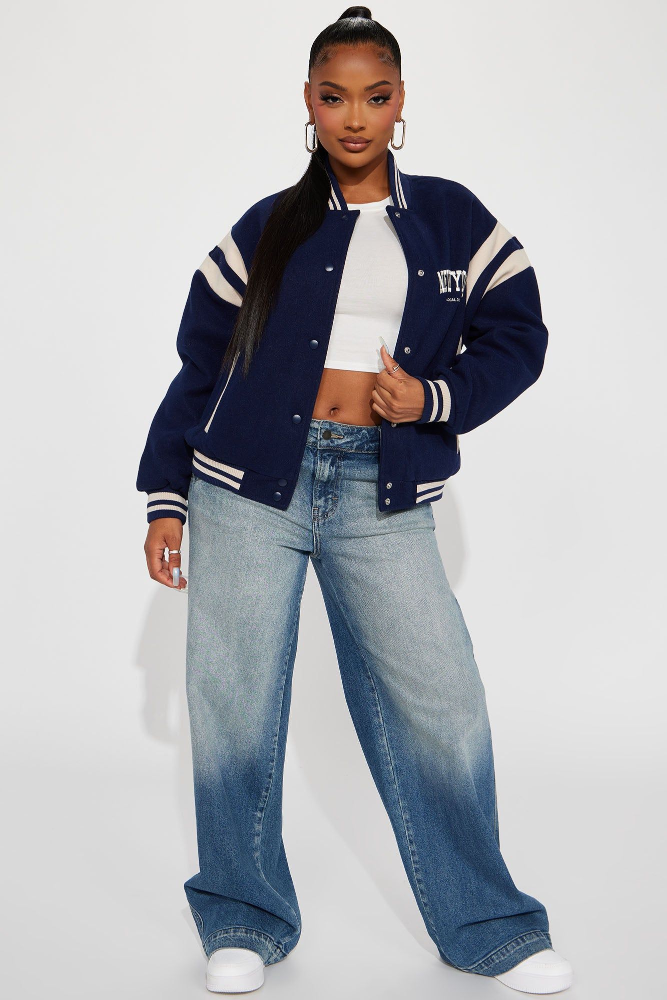 Manhattan Babe Varsity Jacket - Navy sold by Fashion Nova product image thumbnail 3