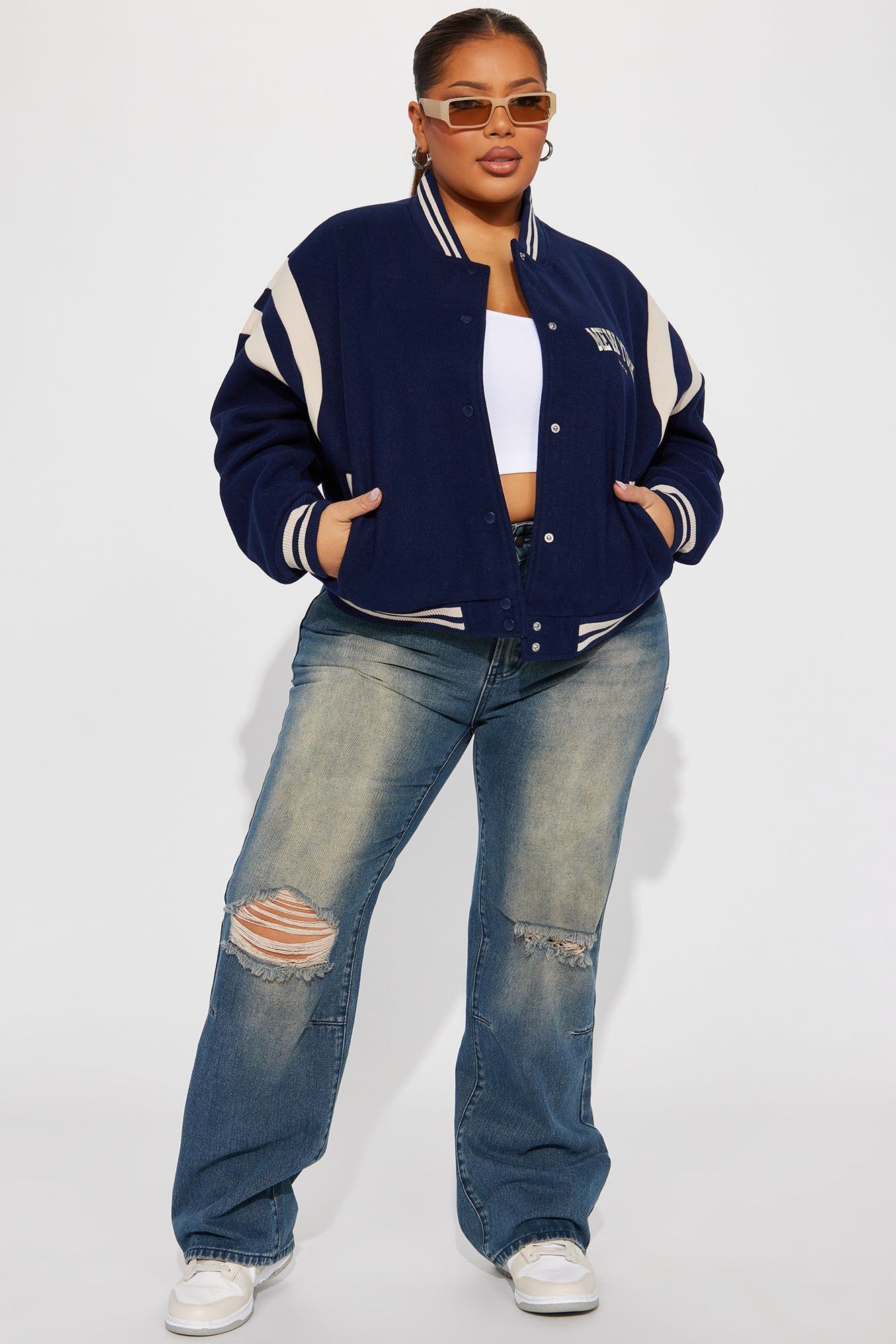 Manhattan Babe Varsity Jacket - Navy sold by Fashion Nova product image thumbnail 6