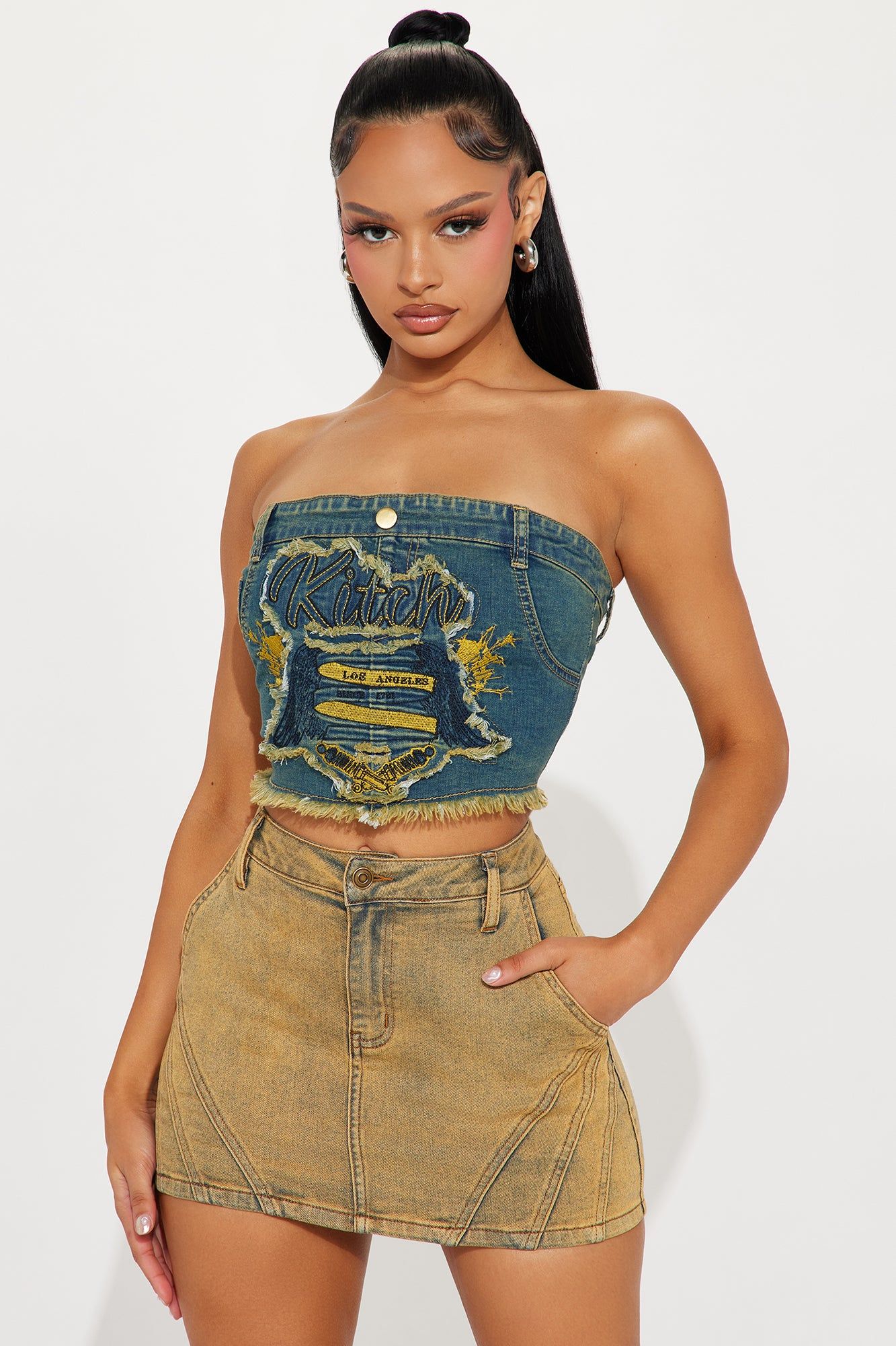 Kitch Los Angeles Denim Top - Vintage Wash sold by Fashion Nova