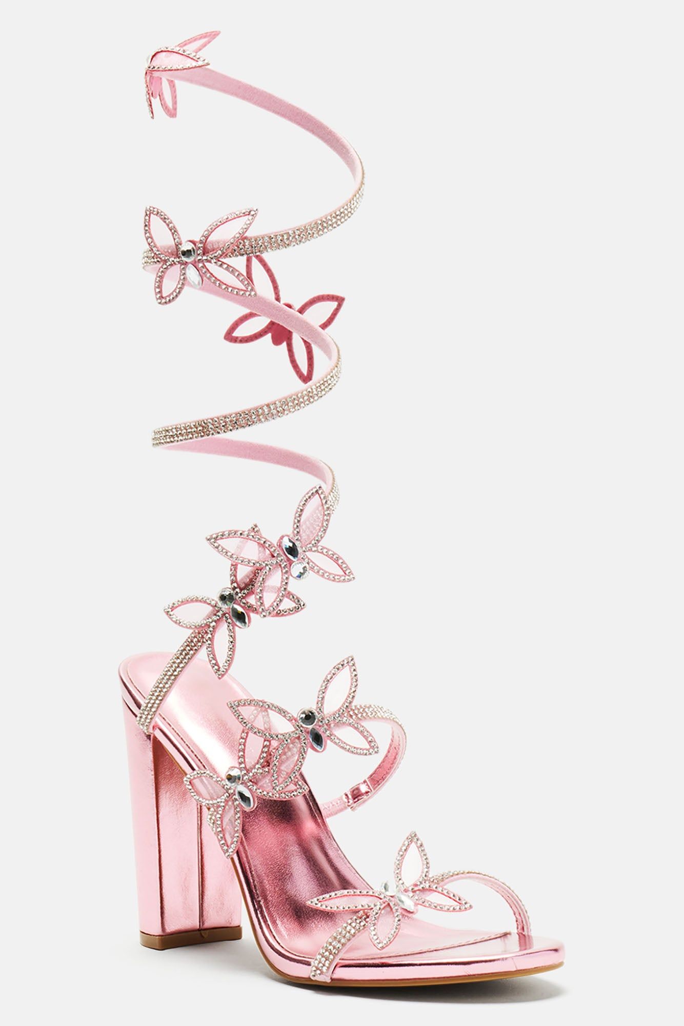 Never Blend In Butterfly Wrap Up Heeled Sandals - Pink sold by Fashion Nova product image thumbnail 3