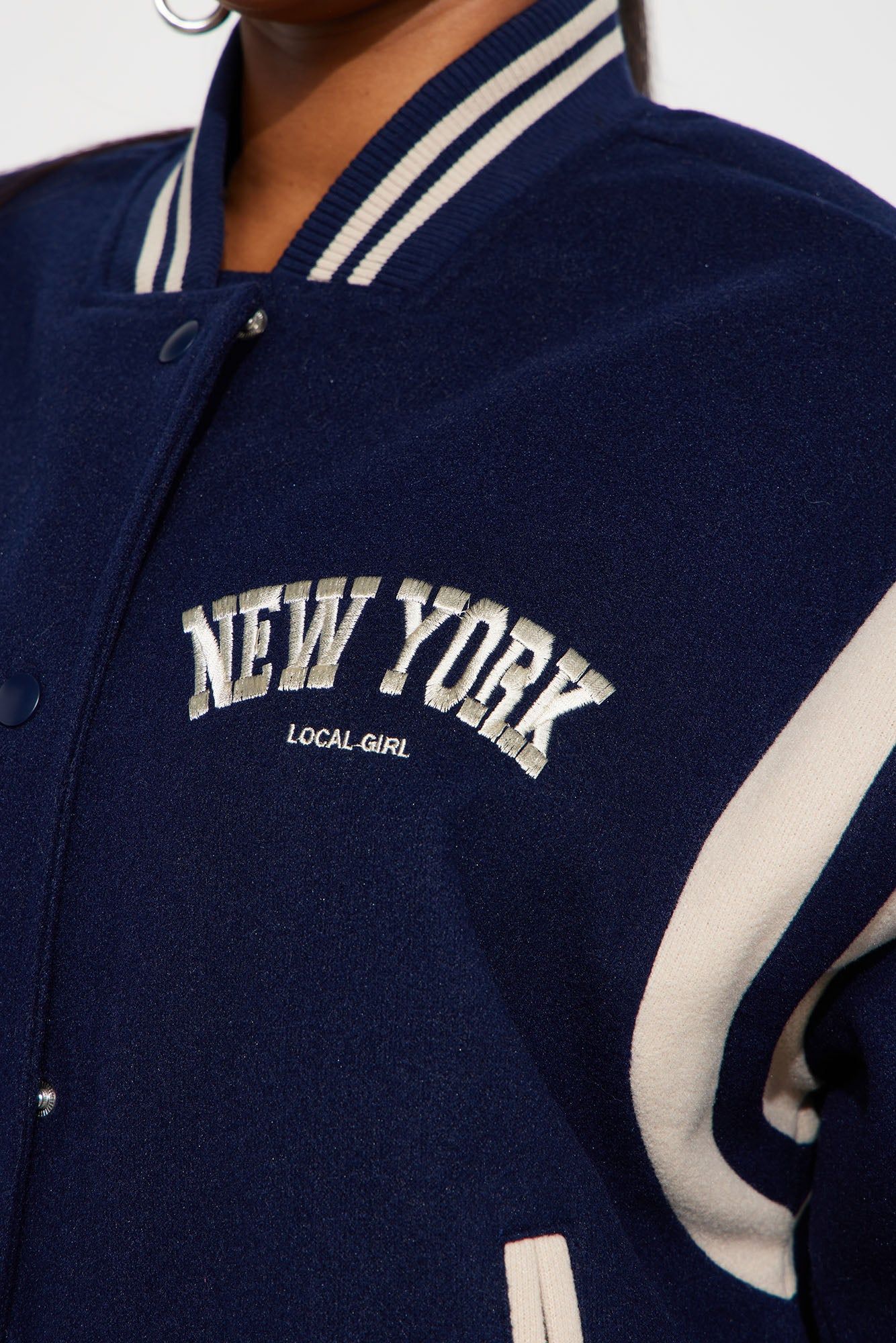 Manhattan Babe Varsity Jacket - Navy sold by Fashion Nova product image thumbnail 4