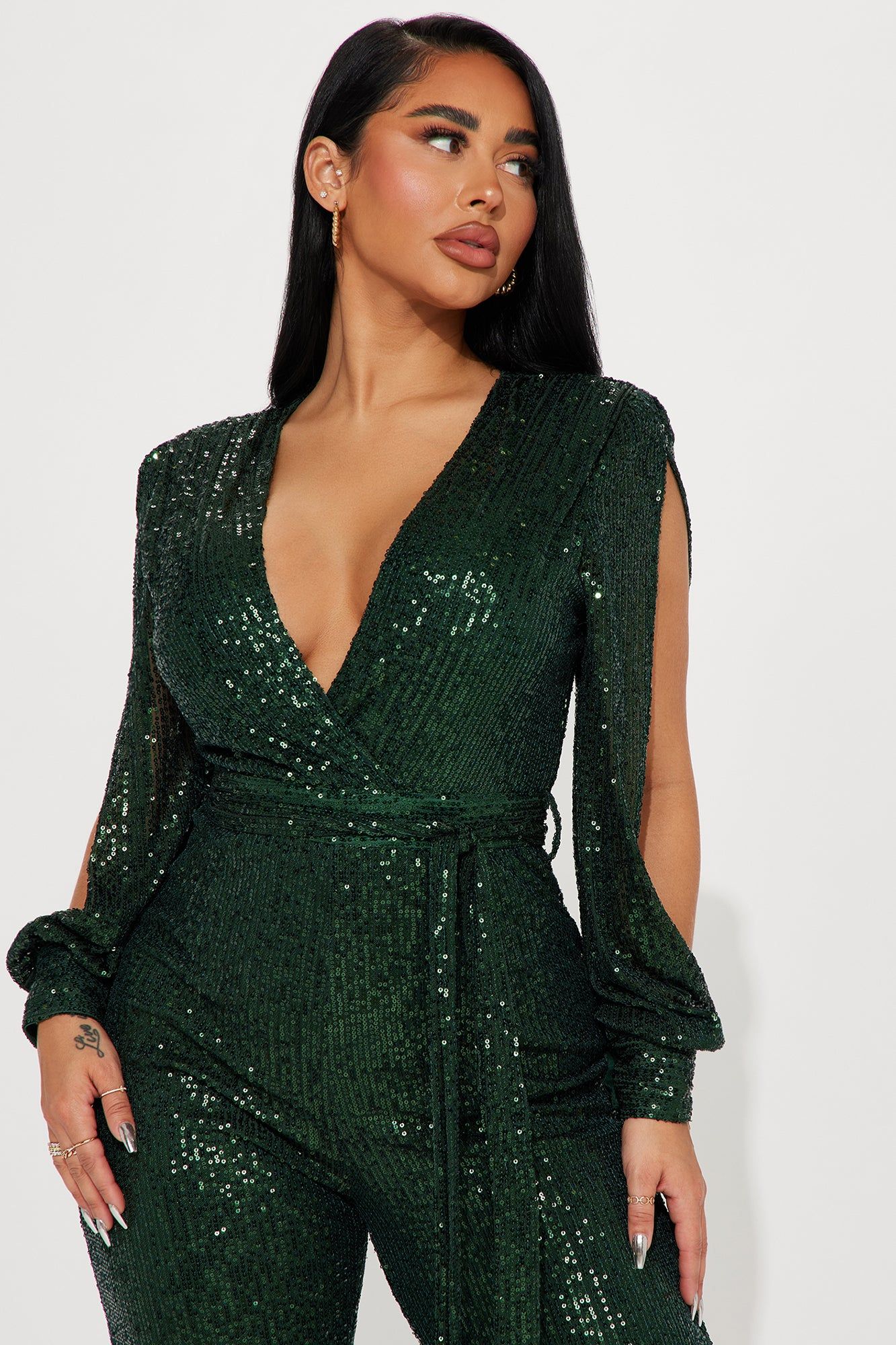 Sparkle Season Sequin Jumpsuit - Hunter sold by Fashion Nova product image thumbnail 2