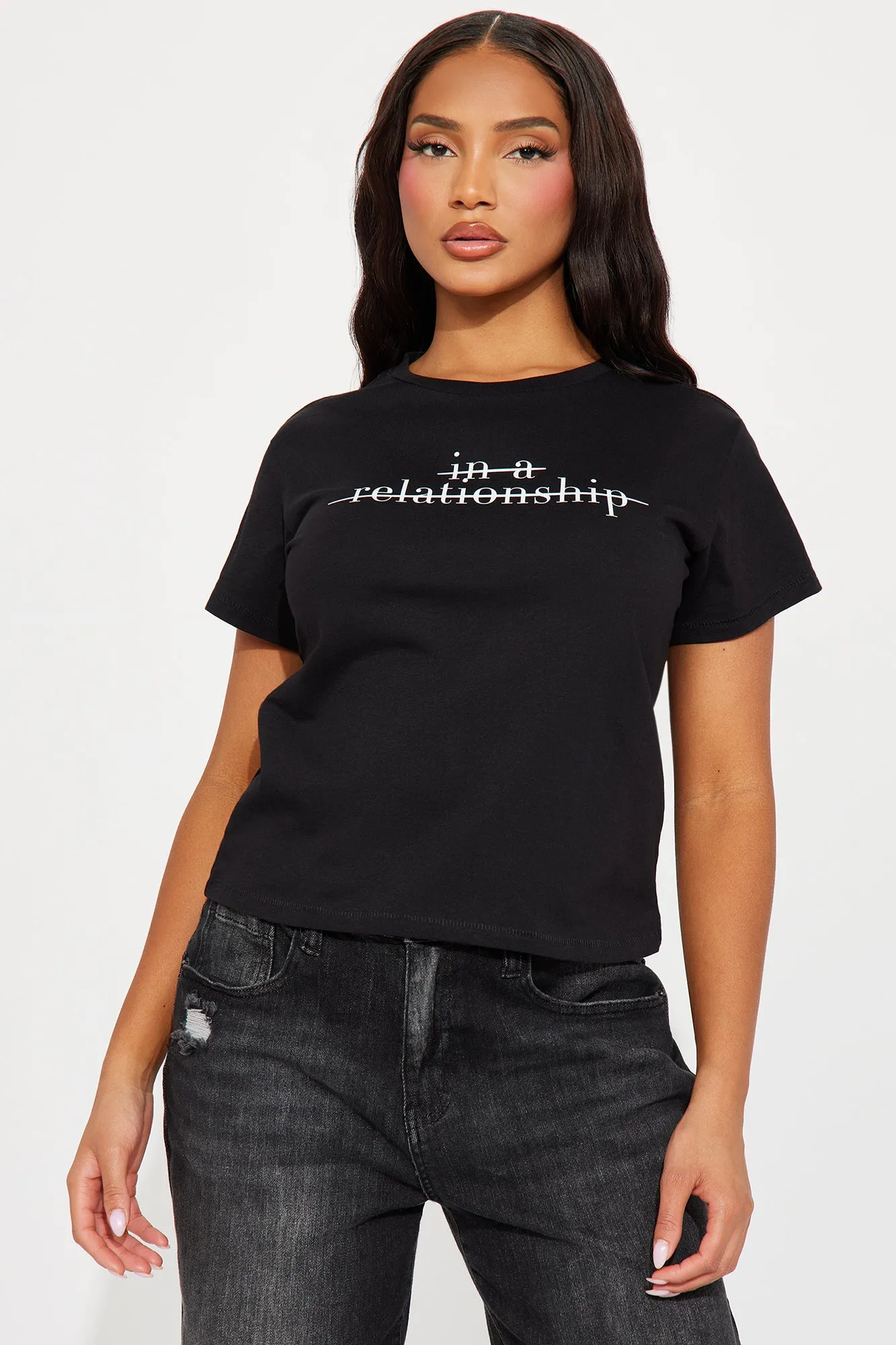 Staying Single Graphic Tee - Black sold by Fashion Nova