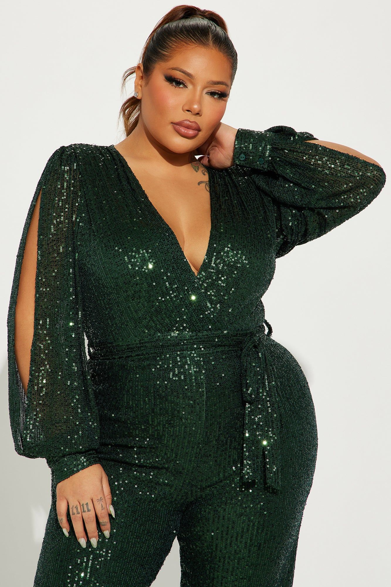 Sparkle Season Sequin Jumpsuit - Hunter sold by Fashion Nova product image thumbnail 5