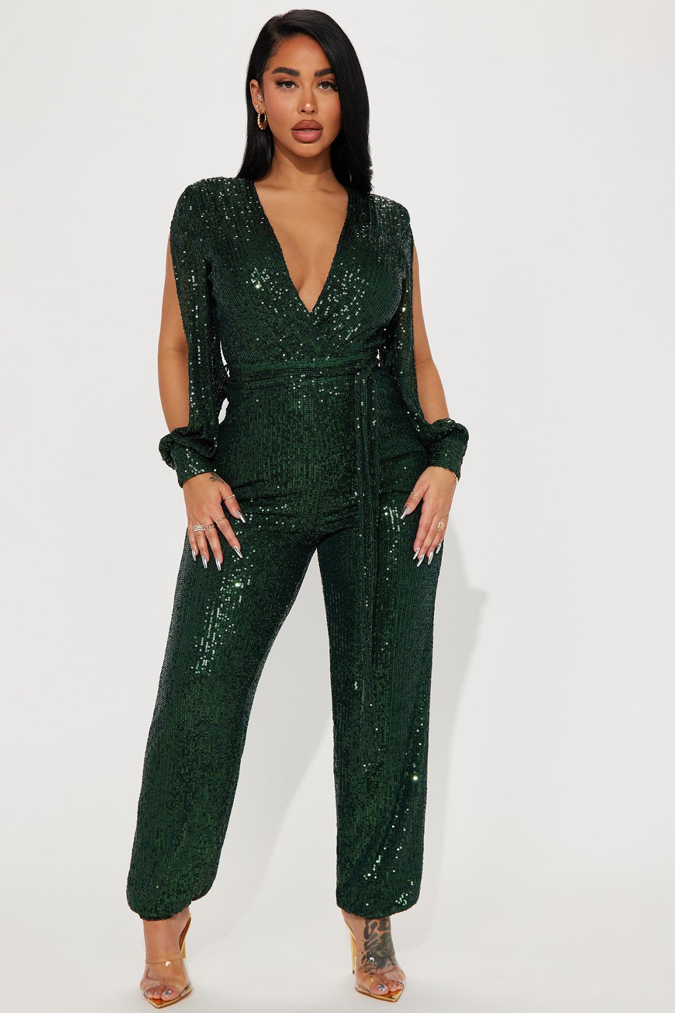 Sparkle Season Sequin Jumpsuit - Hunter sold by Fashion Nova
