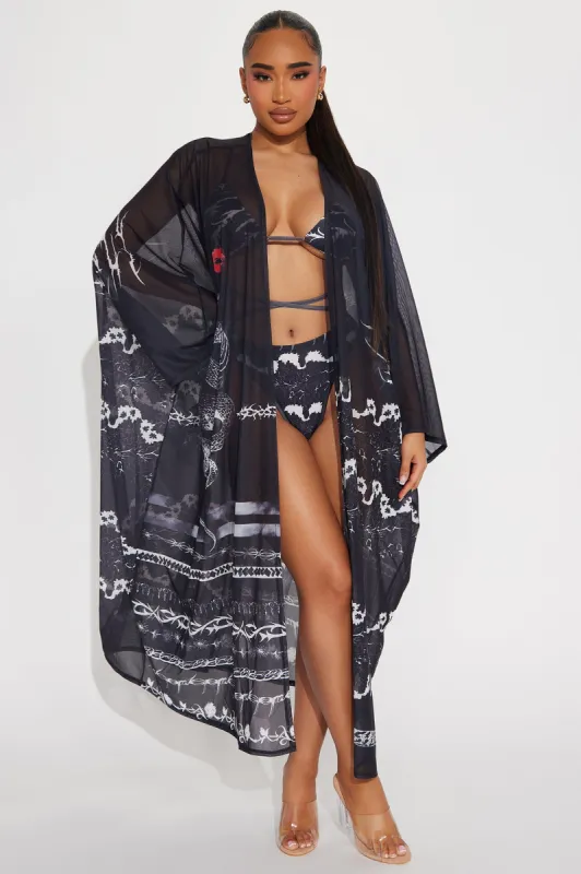 Tranquil Summers Mesh 3 Piece Bikini Set - Black/White sold by Fashion Nova