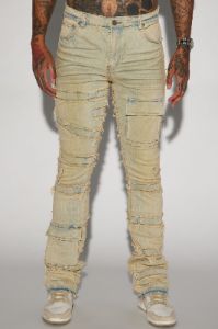 Cant See Me Fray Stacked Skinny Flare Jeans - Vintage Blue Wash sold by Fashion Nova