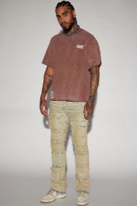 Cant See Me Fray Stacked Skinny Flare Jeans - Vintage Blue Wash sold by Fashion Nova