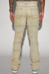 Cant See Me Fray Stacked Skinny Flare Jeans - Vintage Blue Wash sold by Fashion Nova