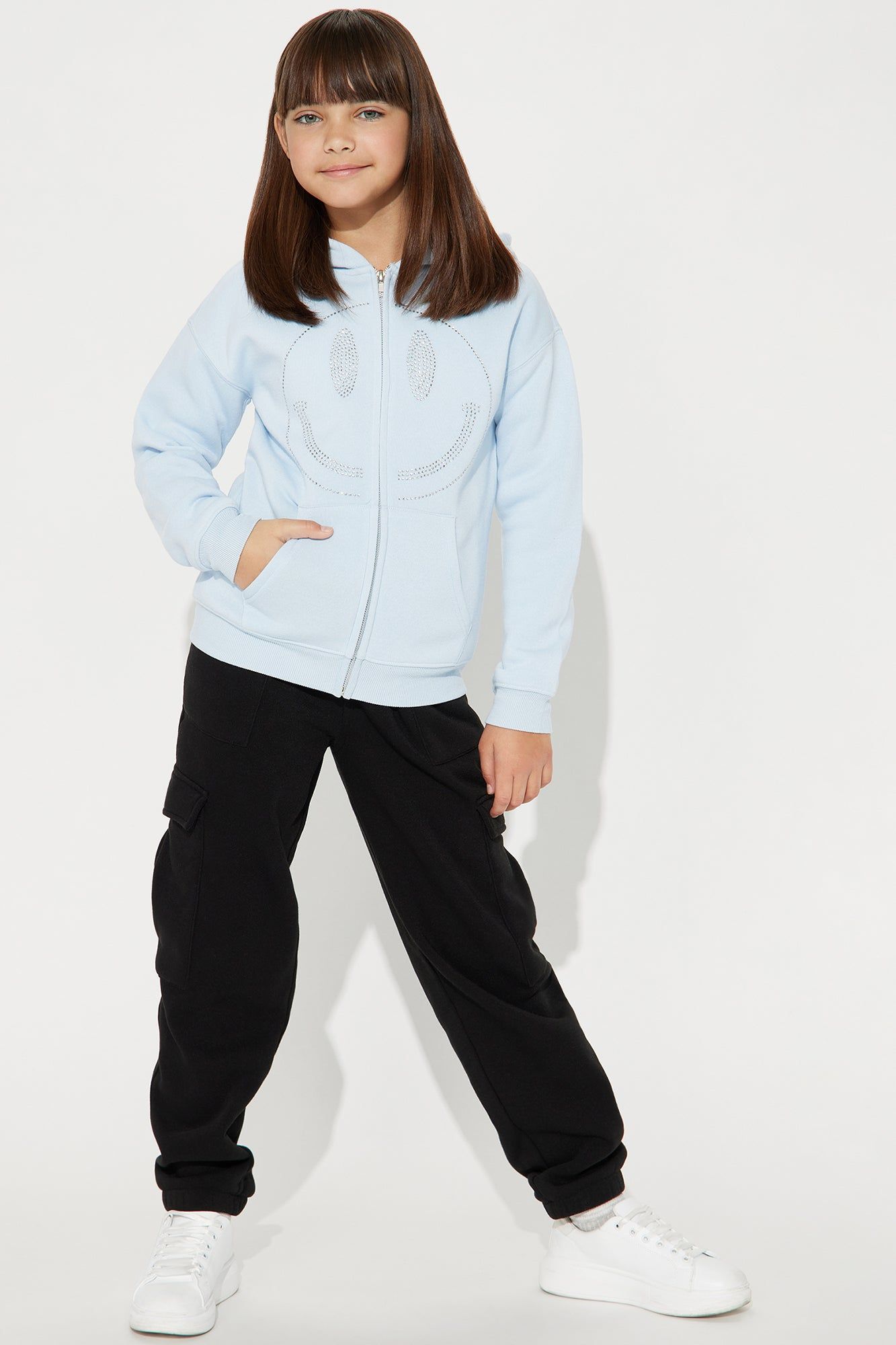 Mini Smiley Face Zip Front Hoodie w/Rhinestones - Blue sold by Fashion Nova product image thumbnail 2