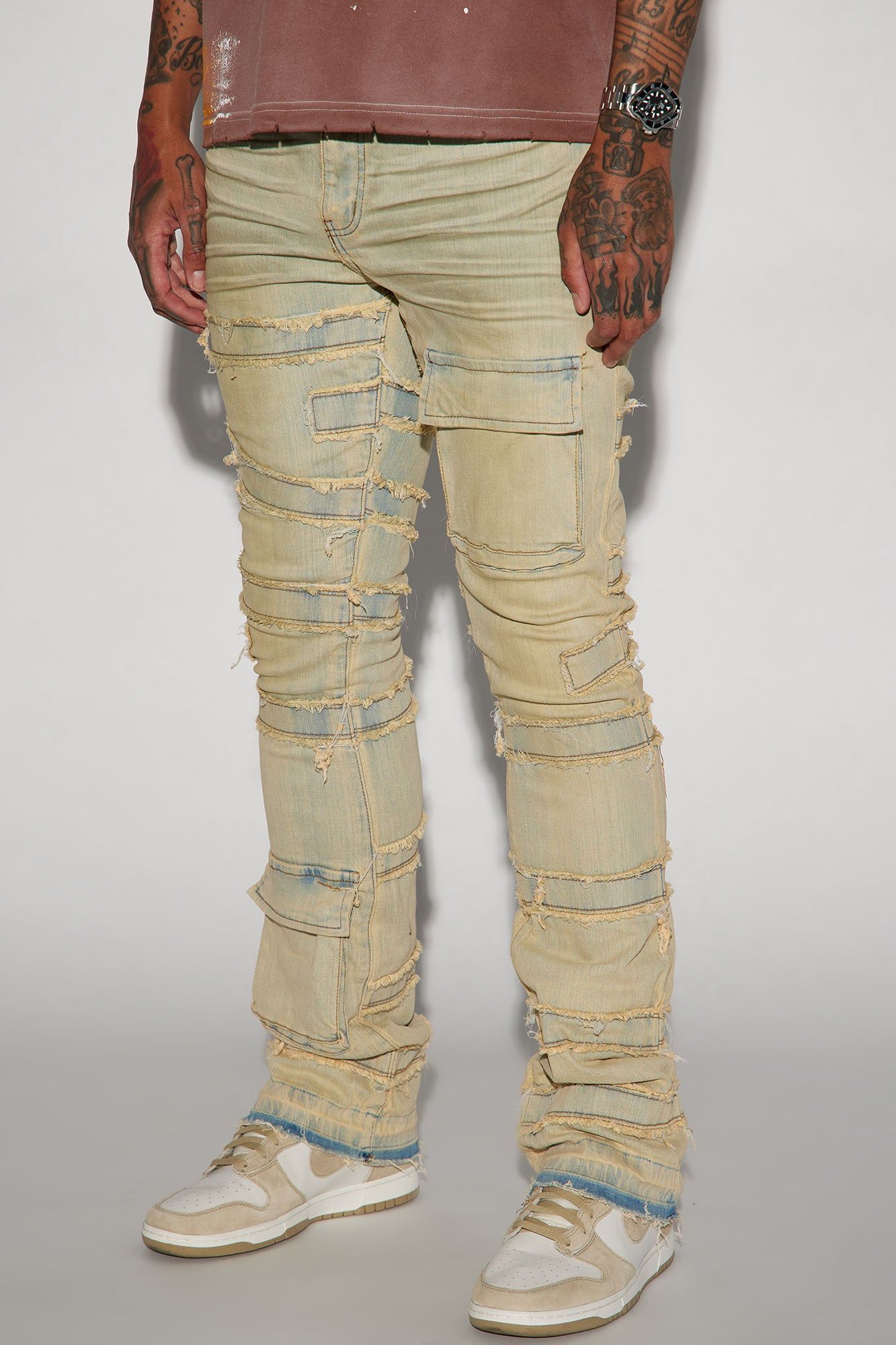 Cant See Me Fray Stacked Skinny Flare Jeans - Vintage Blue Wash sold by Fashion Nova