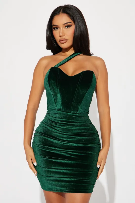 Juliet Velvet Mini Dress - Hunter sold by Fashion Nova