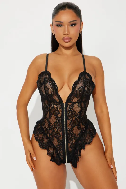 Just Zip It Lace Teddy - Black sold by Fashion Nova