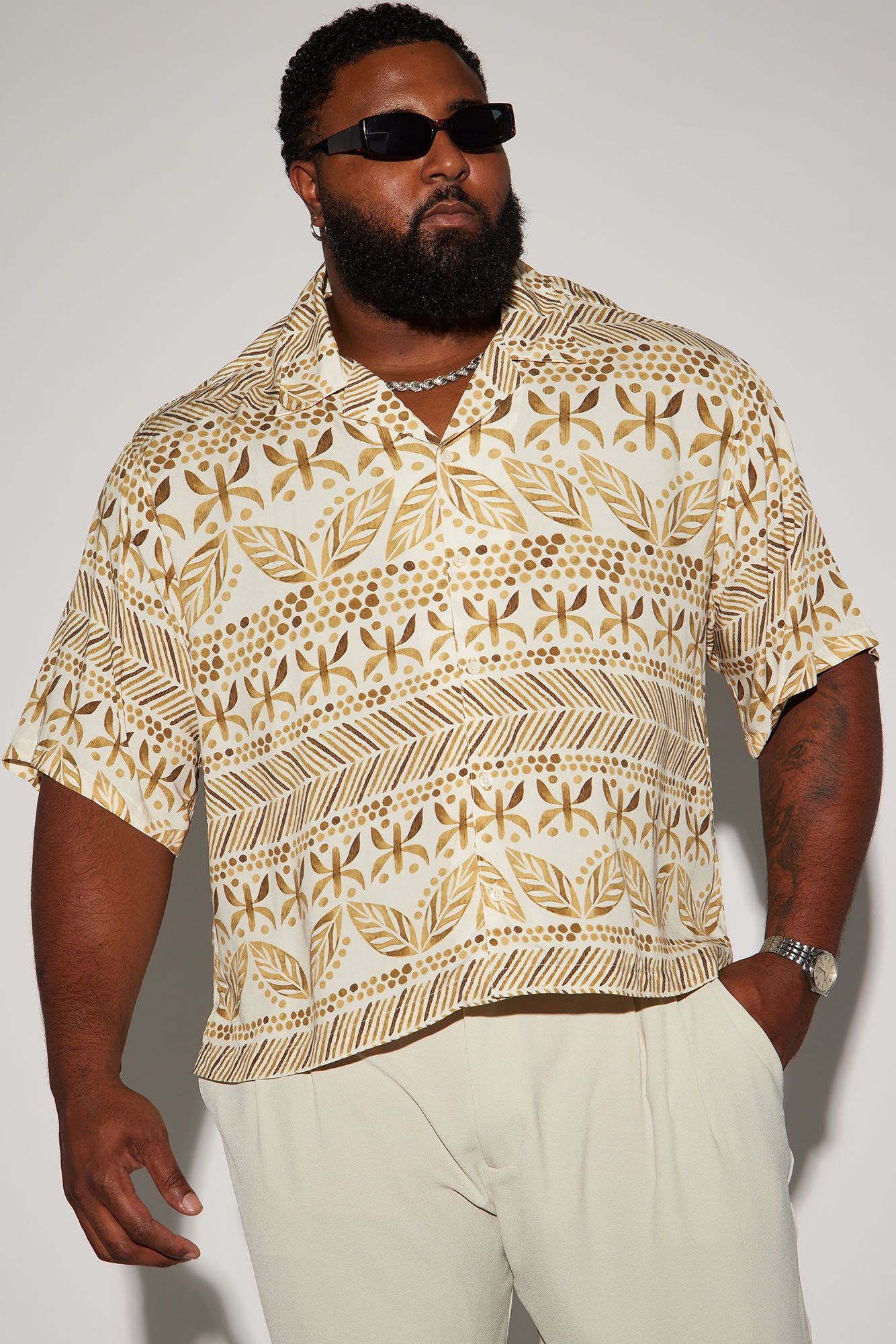Gold View Button Up Shirt - Off White/combo sold by Fashion Nova product image thumbnail 4