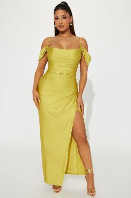 Kelilah Off Shoulder Gown - Chartreuse sold by Fashion Nova