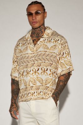 Gold View Button Up Shirt - Off  White/combo sold by Fashion Nova