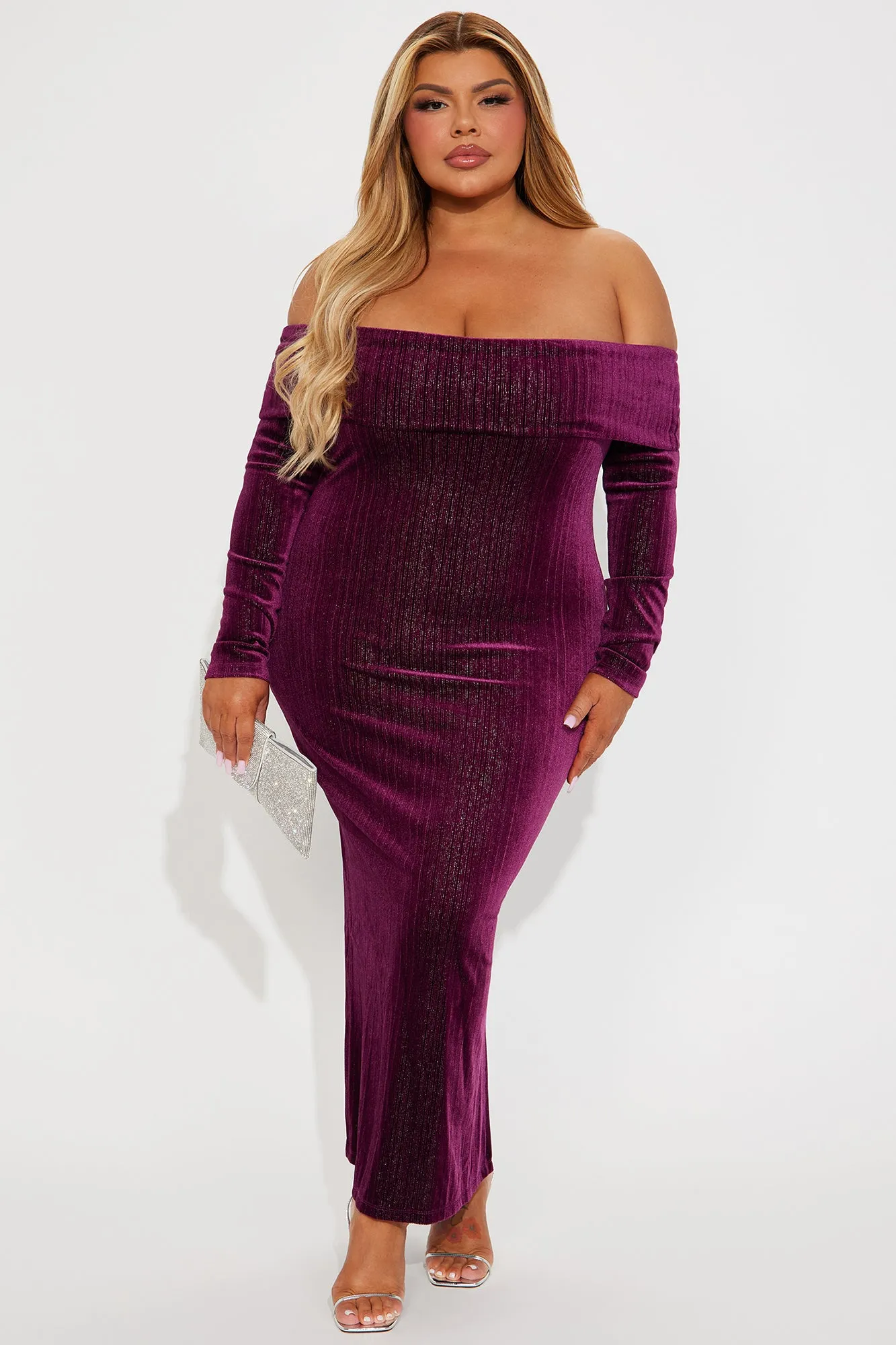All That Shimmer Velvet Maxi Dress - Burgundy sold by Fashion Nova product image thumbnail 4