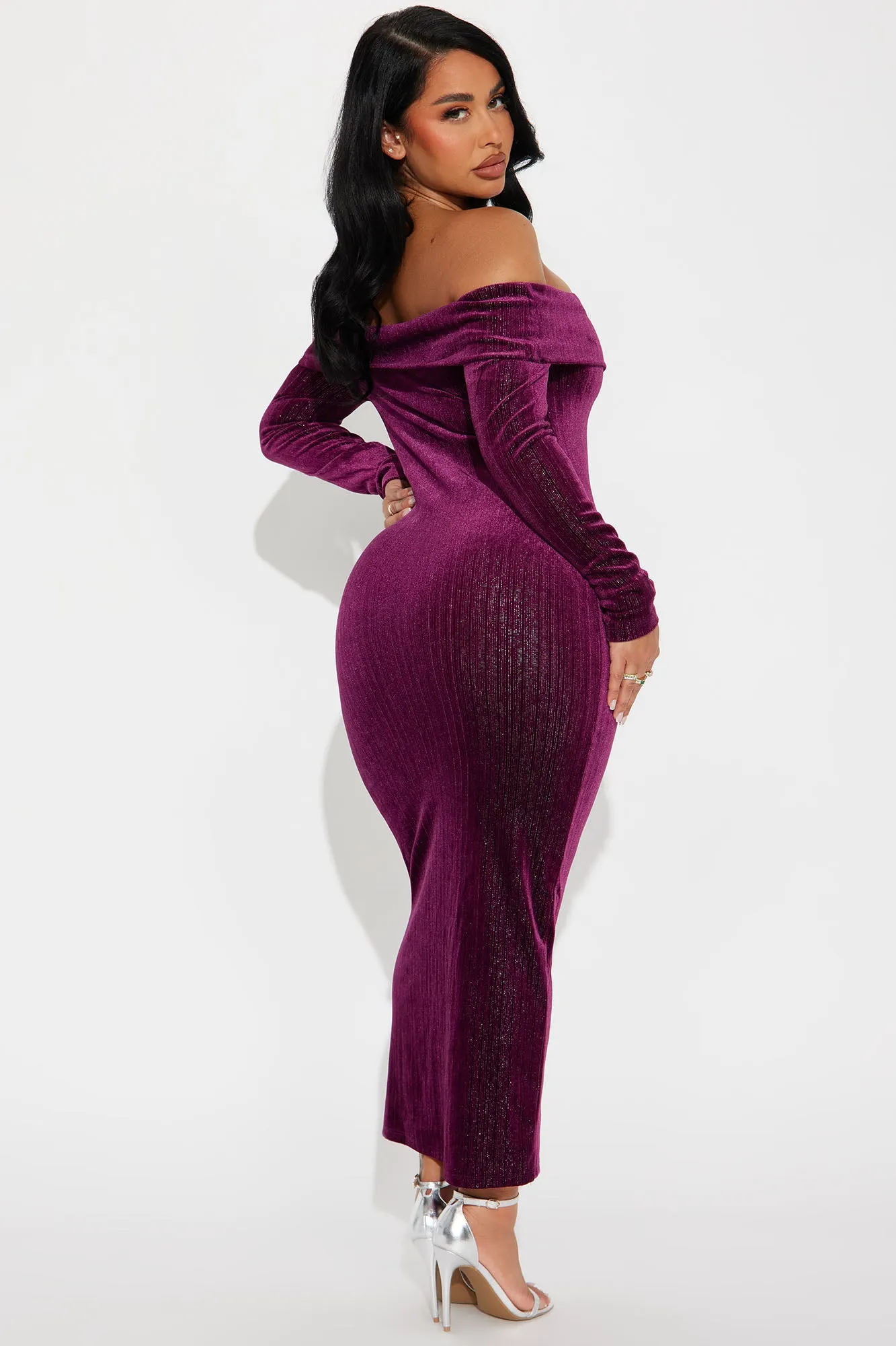 All That Shimmer Velvet Maxi Dress - Burgundy sold by Fashion Nova product image thumbnail 3