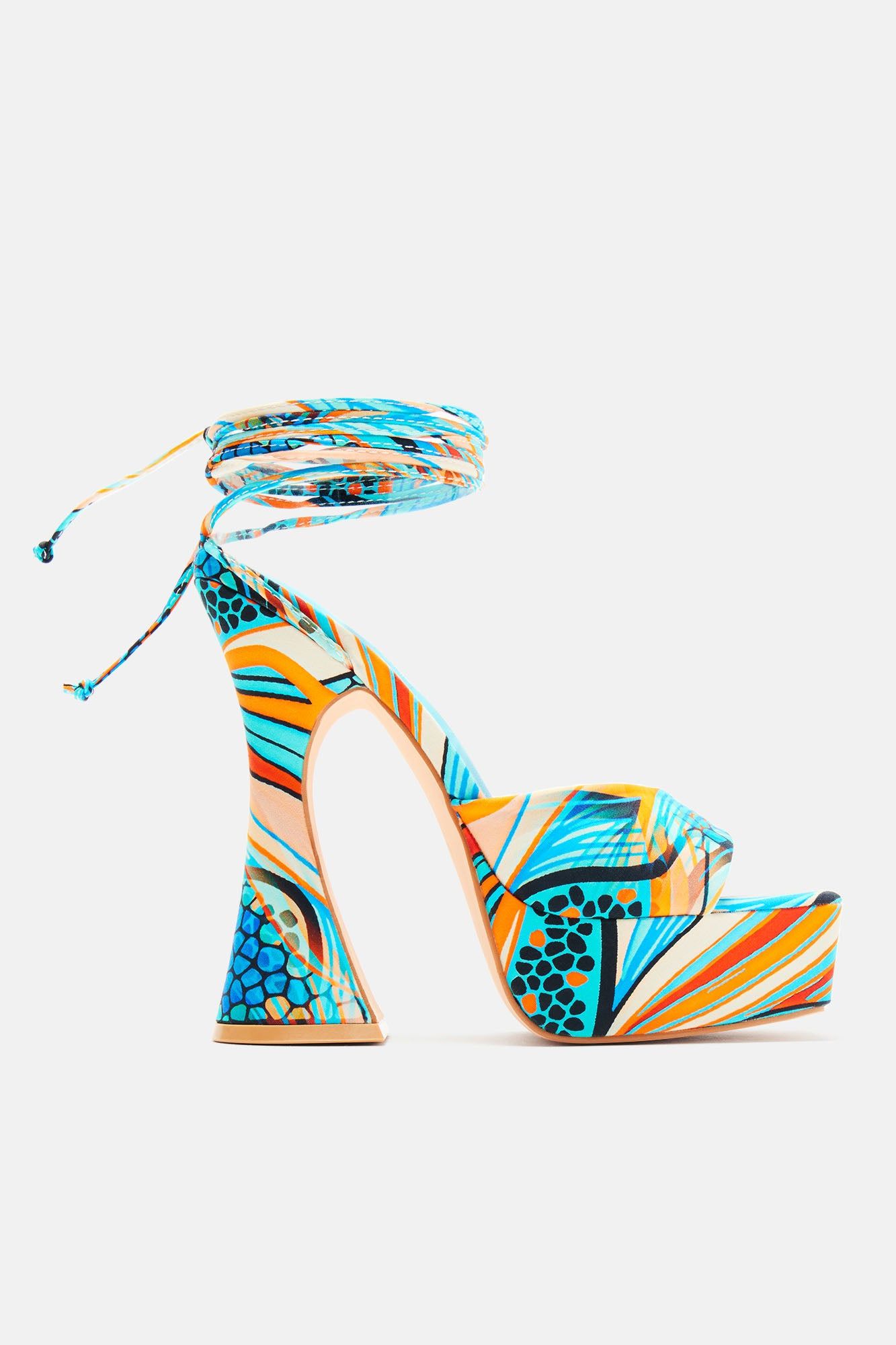 Paradise Awaits Wrap Up Heels - Blue/combo sold by Fashion Nova product image thumbnail 4