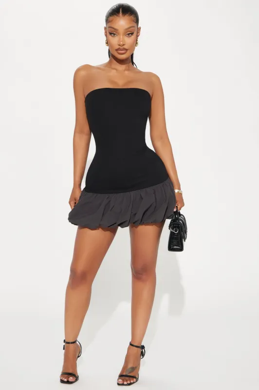 Just A Girl Bubble Micro Mini Dress - Black sold by Fashion Nova