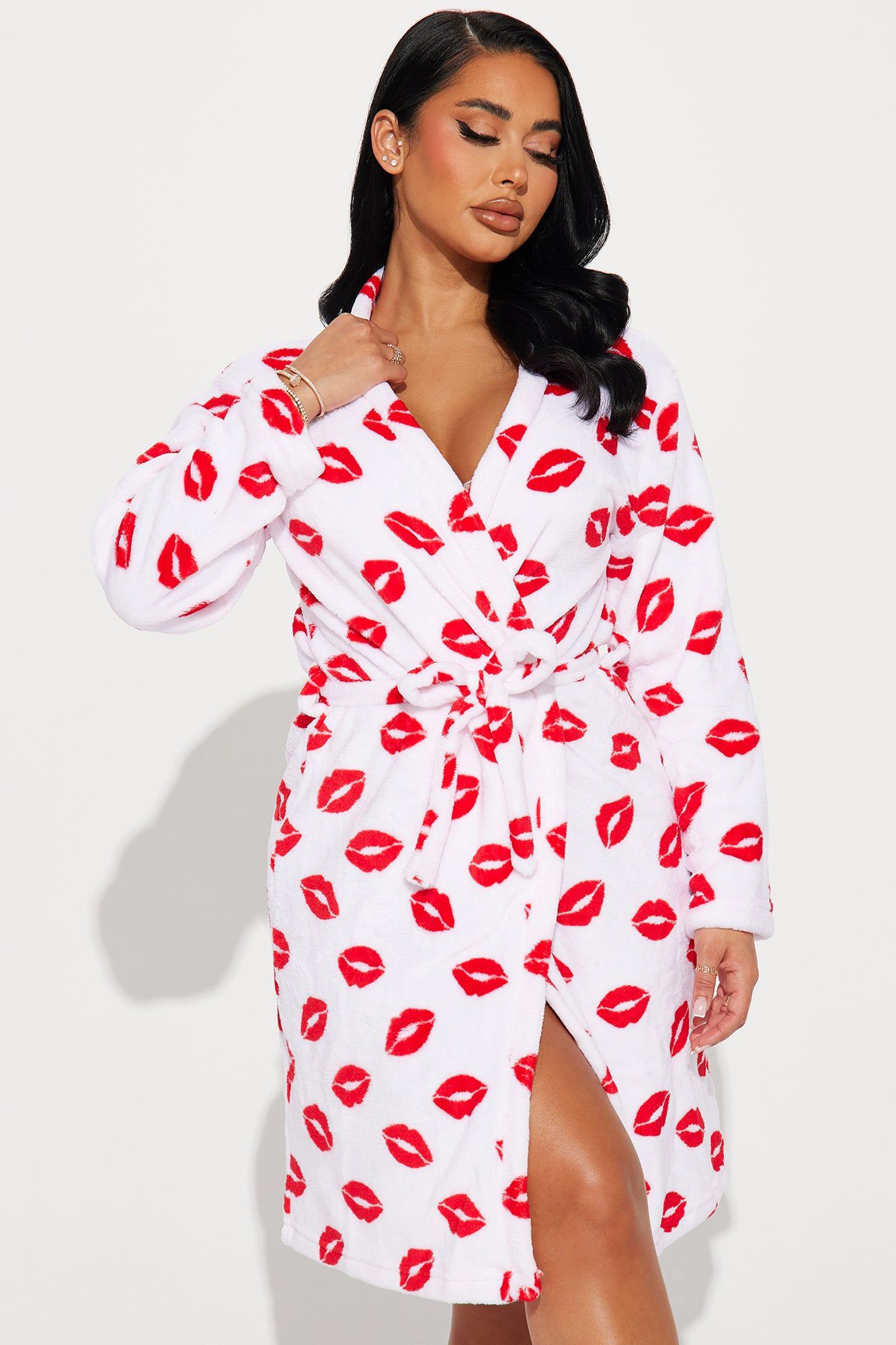 Cozy Kisses Plush PJ Robe - White/combo sold by Fashion Nova