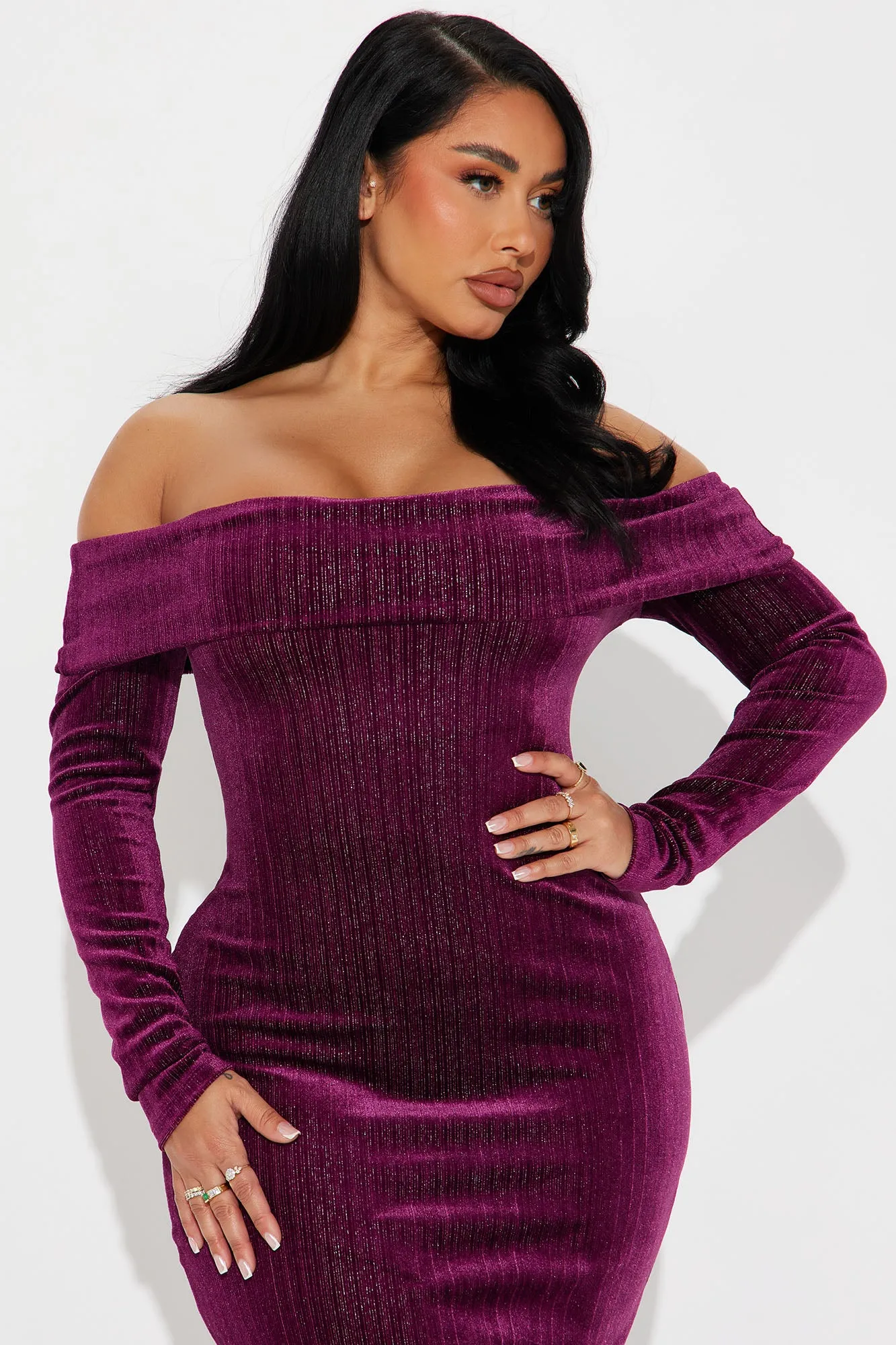 All That Shimmer Velvet Maxi Dress - Burgundy sold by Fashion Nova product image thumbnail 2